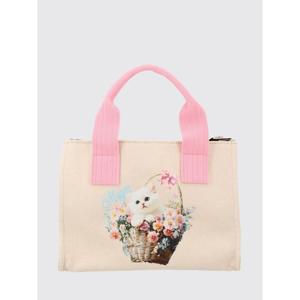 Msgm Women Msgm Cotton Canvas Handbag With Graphic Print And Double Handle